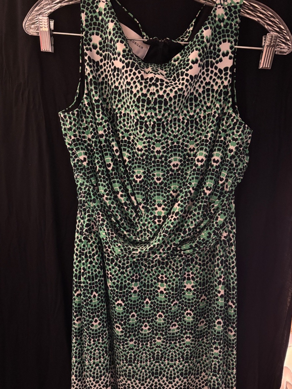 Donna Morgan Women’s Green Patterned Sleeveless Drape-Front Dress- size 8